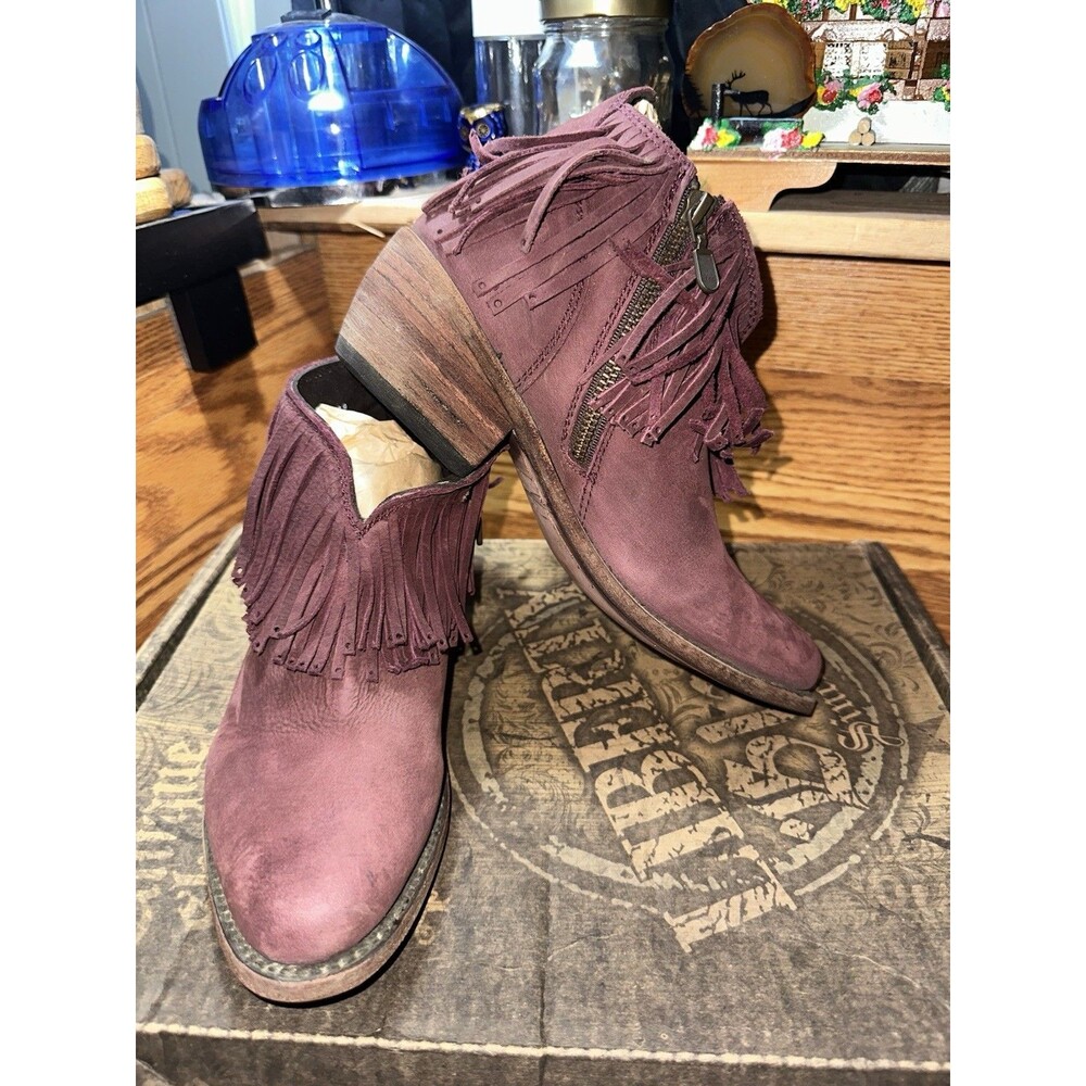 LIBERTY BLACK BOOTS Vegas Tinto Maroon Shortie Fringe Ankle Booties MSRP $239 NW